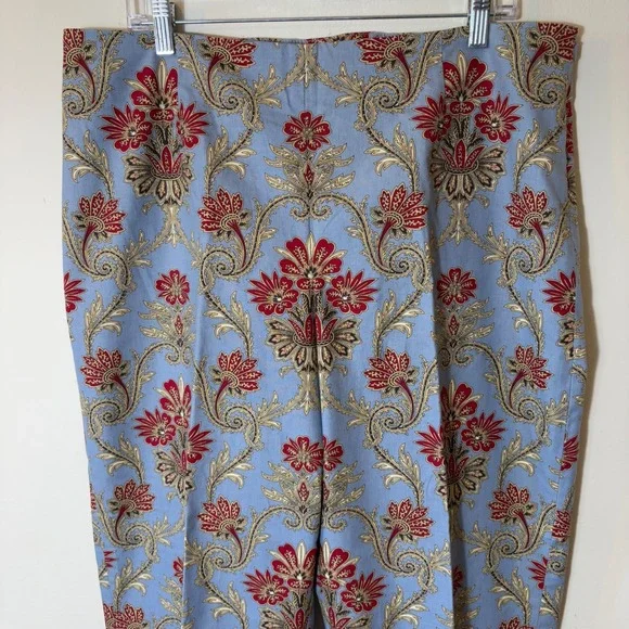 Vintage Talbots Women's Blue Floral Print Cropped Stretch Pants Size 18 Trousers - Picture 2 of 8